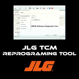 Interface logicielle JLG TCM Reprogramming Tool affichant la progression du flashage.