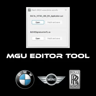 Interface logicielle MGU Editor Tool affichant l'édition du VIN BMW.