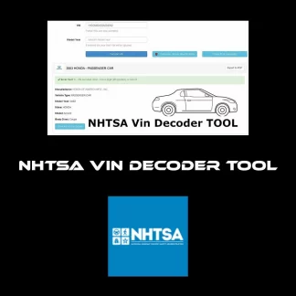 Interface logicielle NHTSA VIN Decoder Tool affichant les résultats d'un scan.