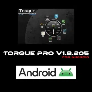 Interface Torque Pro v1.8.205 affichant un tableau de bord avec jauges analogiques.