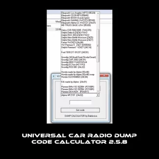 Interface logicielle Universal Car Radio Dump Code Calculator affichant un code PIN extrait d'un dump Blaupunkt.