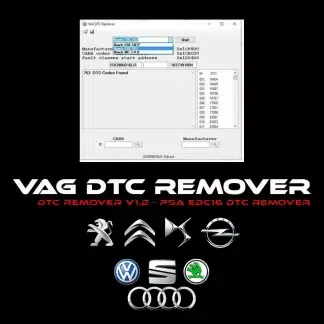 Interface du logiciel VAG DTC Remover affichant la liste des codes désactivés.