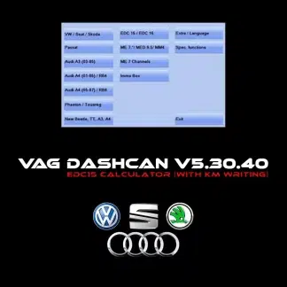 Interface logicielle VAG DashCAN v5.30.40 affichant les options de lecture de l'EEPROM d'une Golf 5.
