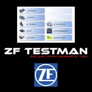 Interface logicielle ZF Testman affichant le diagnostic d'une boîte de vitesses Astronic.