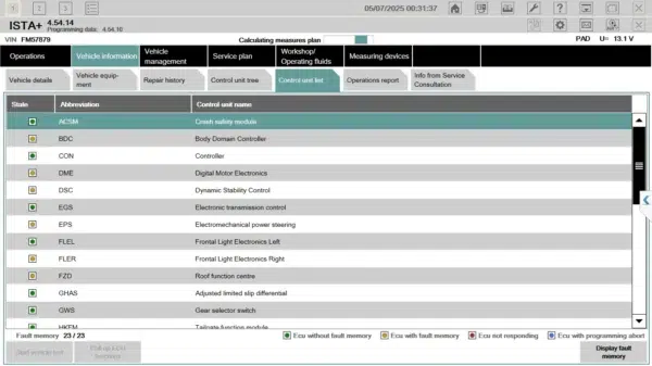 interface logiciel diagnostic ISTA BMW professionnel