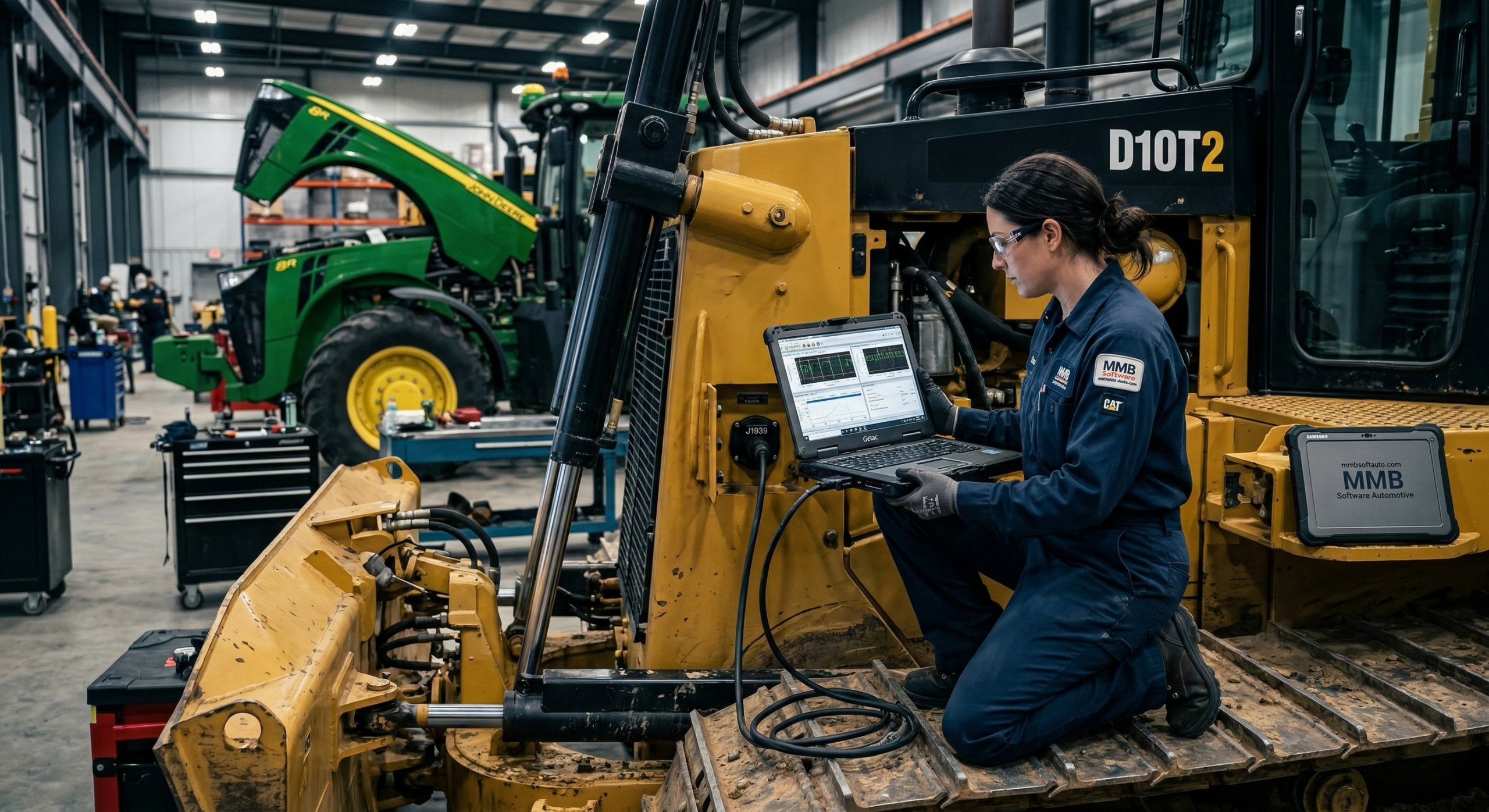 Diagnostic électronique d'une pelle Caterpillar avec le logiciel expert de mmbsoftauto.com MMB Software Automotive.